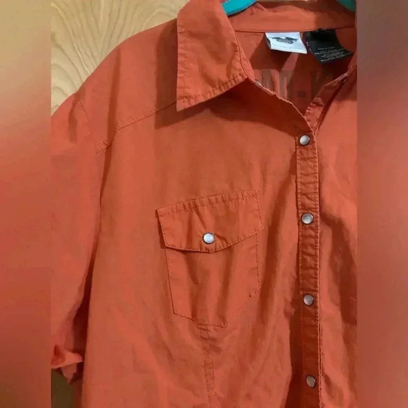 Harley Davidson Garage Shirt Pearl Snap Orange Size 1W EUC - Picture 4 of 12